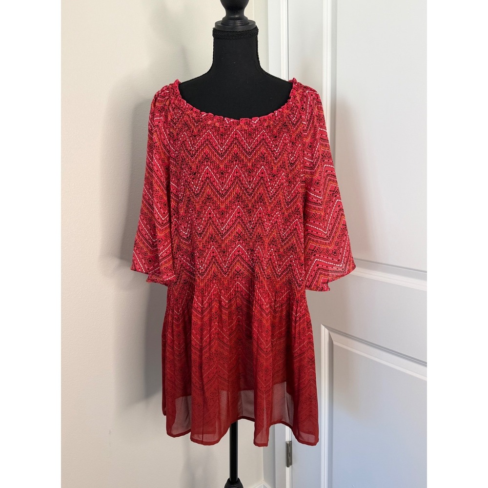 Catherine's Women's Red Smocked Sheer Ombre Blouse Sz 2X